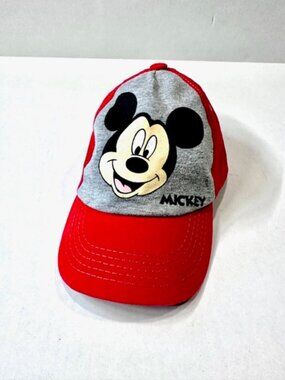 Disney Youth Mickey Mouse Baseball Cap Hat Adjustable Hook & Loop Gray Red OSFM